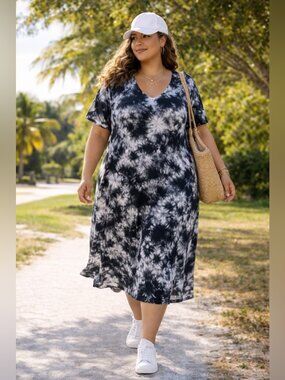 Torrid Tie Dye Maxi Dress Black White Size 6 Super Soft Plus Casual Summer Chic